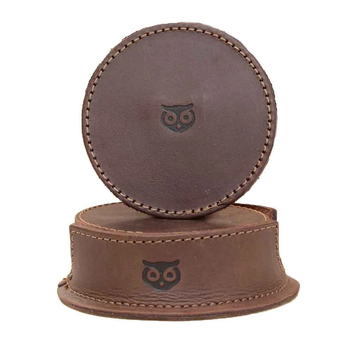 Thick Leather Owl Coasters with Stitching (6-Pack)