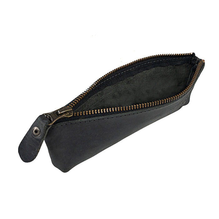 Zippered leather pencil case, Leather pencil pouch, Small leather