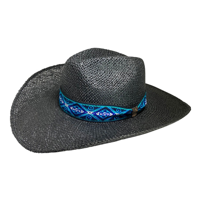 Indiana Eastwood Cowboy Hat Handmade from Wood Pulp Raffia - Black