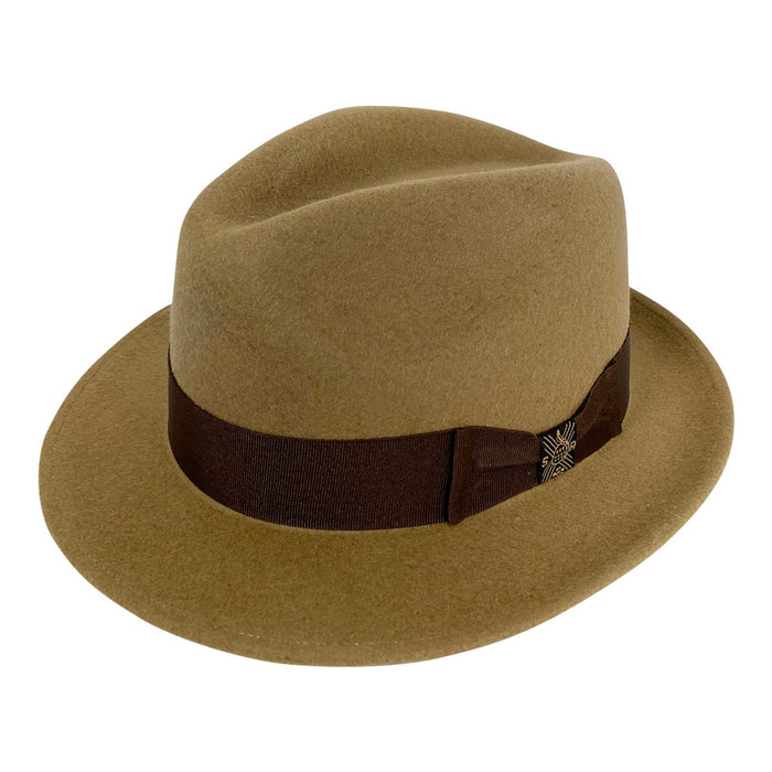 Short Brim Panama Hat Handmade from 100% Oaxacan Wool - Light Brown
