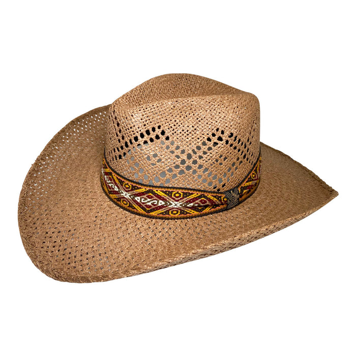Wide Brim Cowboy Hat Handmade from Oaxacan Wood Pulp Raffia - Dark Brown