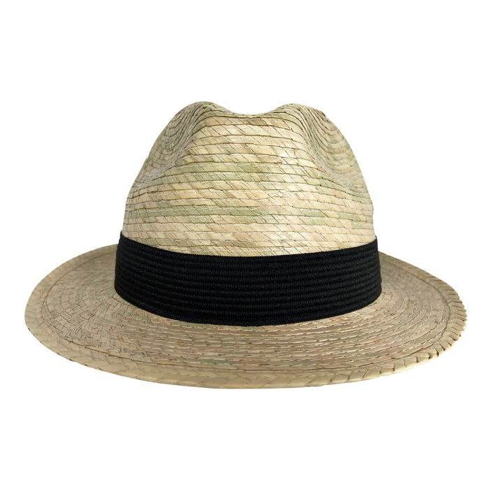 Short Brim Panama Hat Handmade from Coconut Palm Leaves - Light Brown