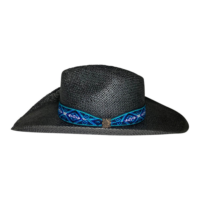 Wide Brim Cowboy Hat Handmade from Oaxacan Wood Pulp Raffia - Black