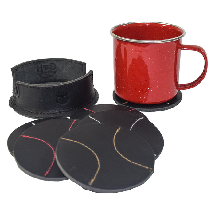 Thick Leather Baseball Coasters (6-Pack)