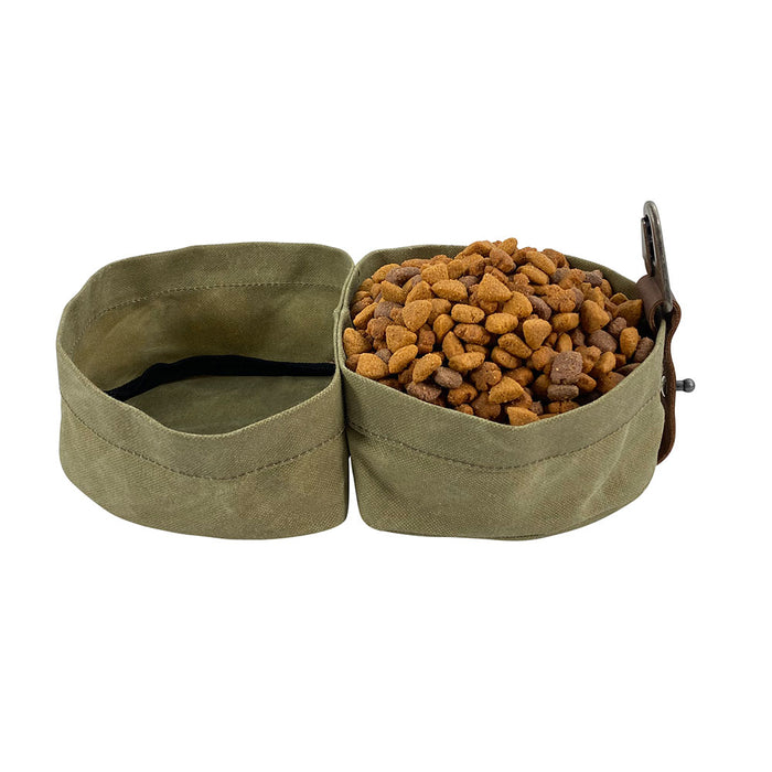Waxed Canvas Travel Double Dog Bowl