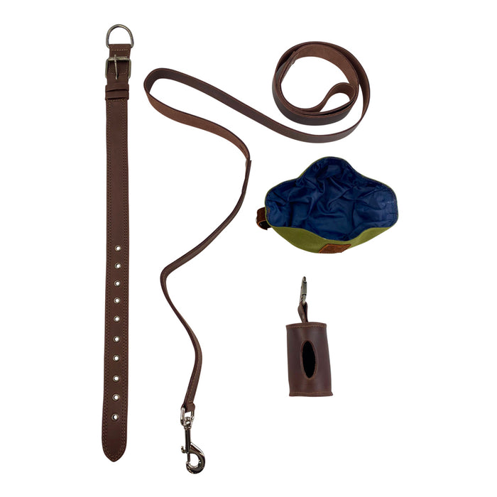 Collar, Leash, Bowl and Poop Bag Carrier