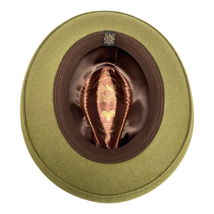 Short Brim Panama Hat Handmade from 100% Oaxacan Wool - Green Olive