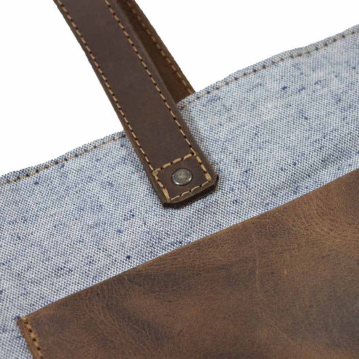 Denim Tote Bag with Leather Straps