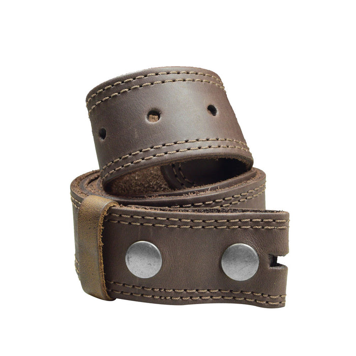 Men's Double Stitched Thick Leather Snap On Belt