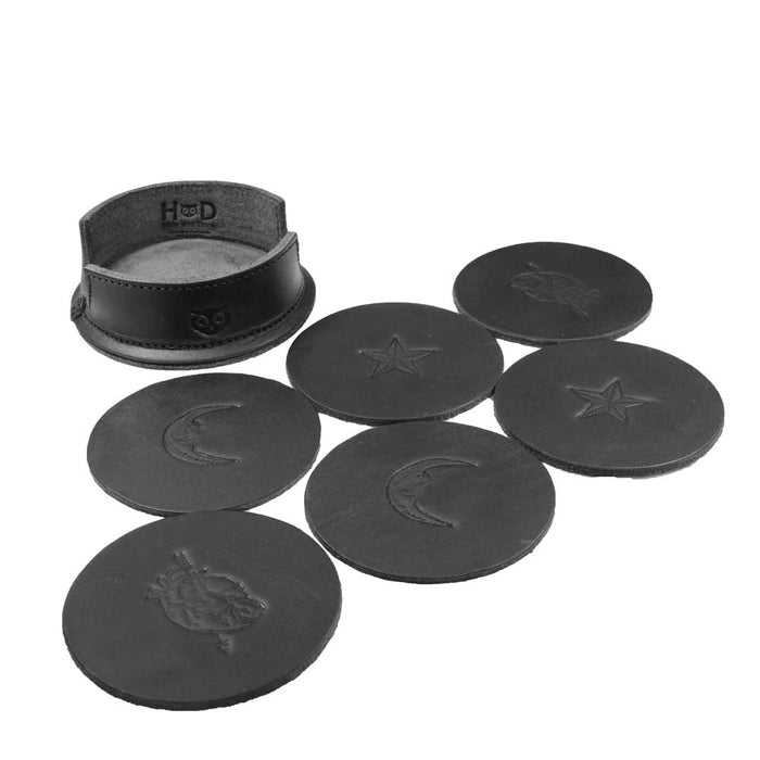 Thick Leather Moon, Star and Heart Coasters (6-Pack)