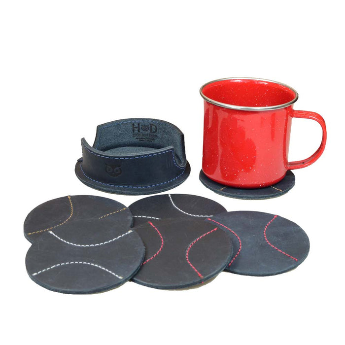 Thick Leather Baseball Coasters (6-Pack)