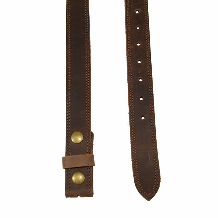 Two Row Stitch Leather Snap On Belt, 1.25" Width