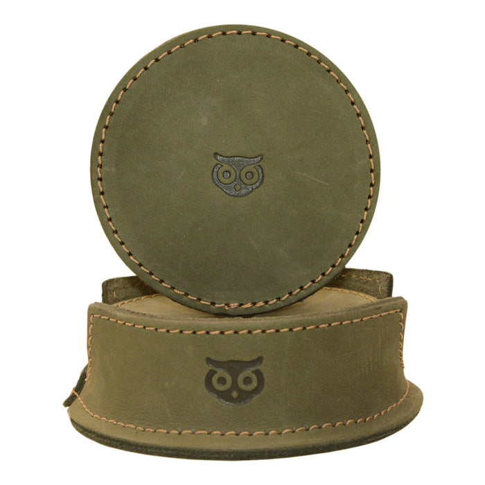 Thick Leather Owl Coasters with Stitching (6-Pack)