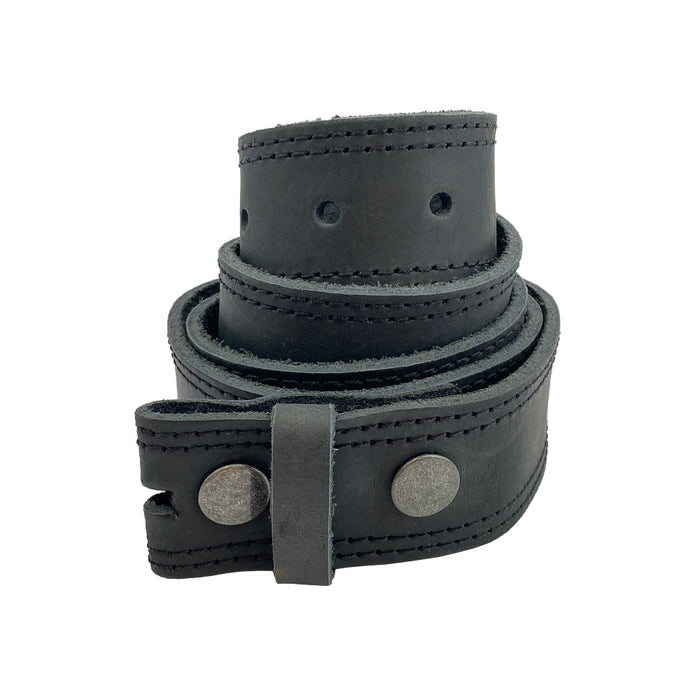 Men's Double Stitched Thick Leather Snap On Belt