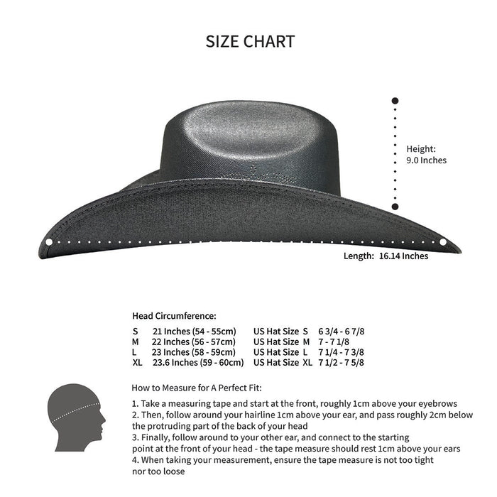 Wide Brim Cowboy Hat Handmade from 100% Oaxacan Cotton - Black