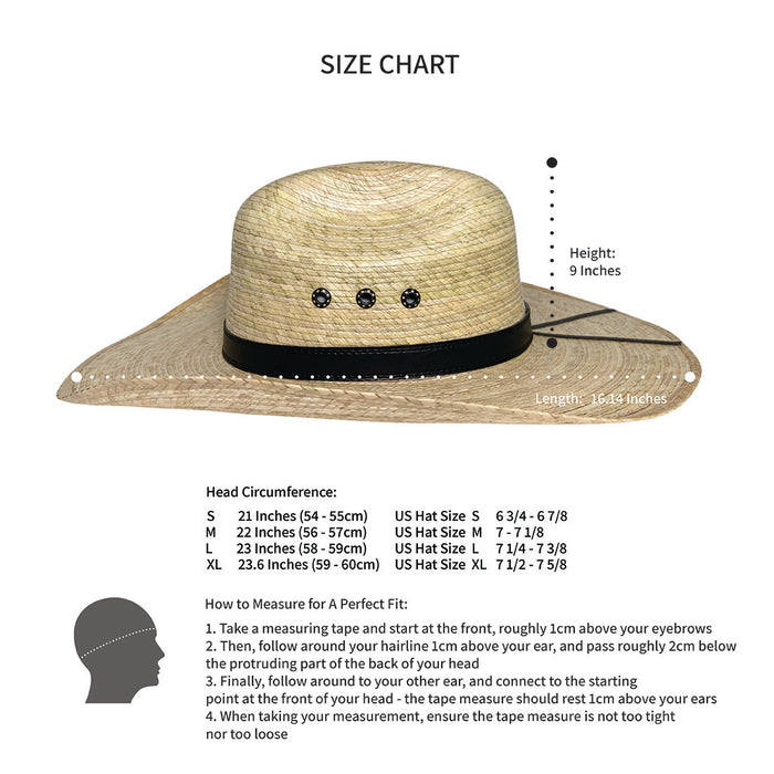 Wide Brim Cowboy Hat Handmade from 100% Coconut Palm Leaves - Light Brown