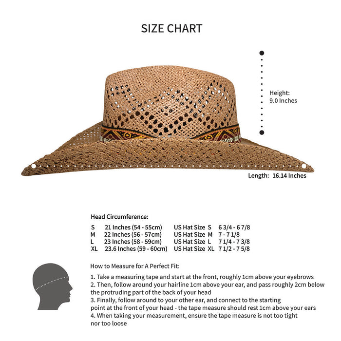 Wide Brim Cowboy Hat Handmade from Oaxacan Wood Pulp Raffia - Dark Brown