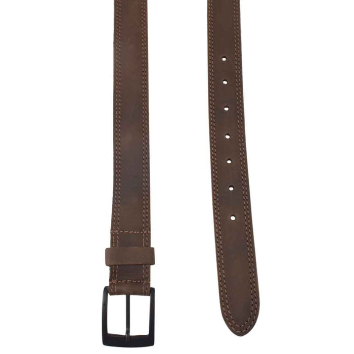 Two Row Stitch Leather Belt / Rustic Charcoal Buckle, 1.25" Wide