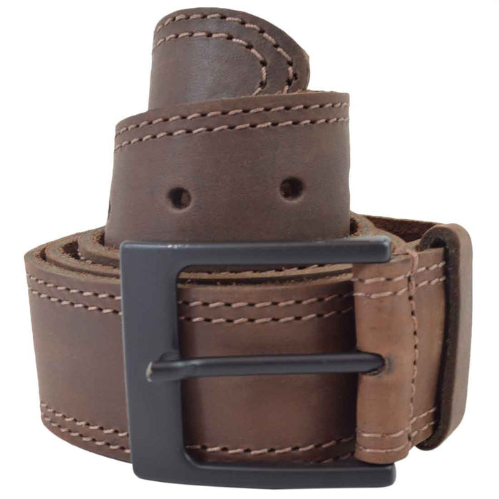Two Row Stitch Leather Belt / Rustic Charcoal Buckle, 1.5" Wide