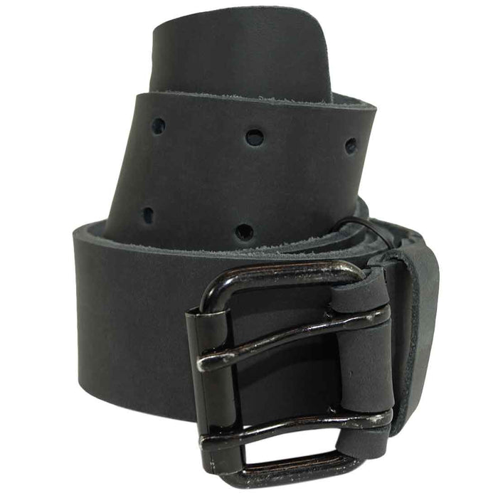 Rustic Leather Belt / Rustic Charcoal Double Prong Buckle, 1.5" Wide