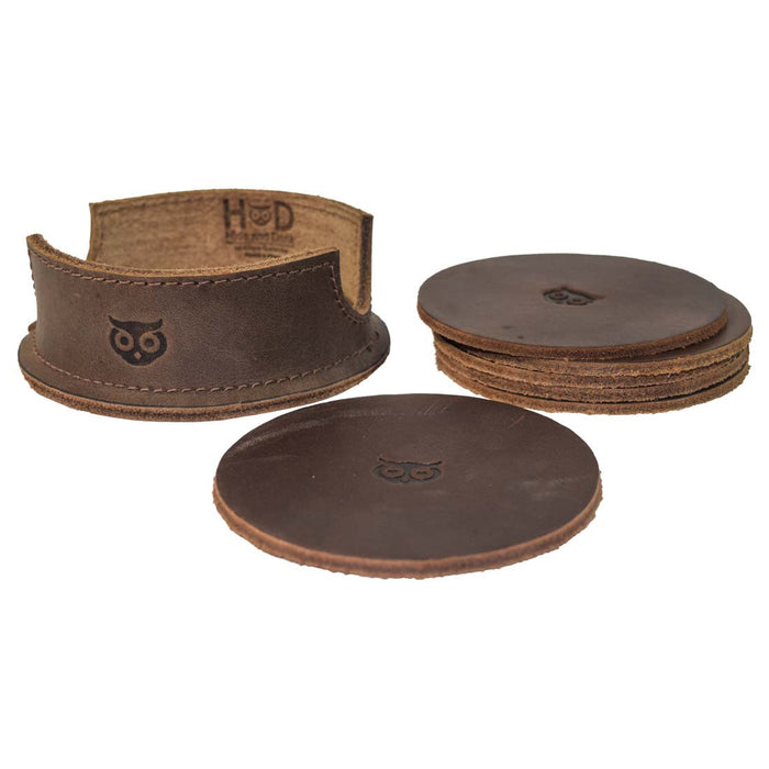 Thick Leather Owl Coasters (6-Pack)